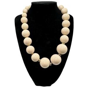 Chunky Statement Necklace Acrylic Cream Beads With Rhinestone Spacers